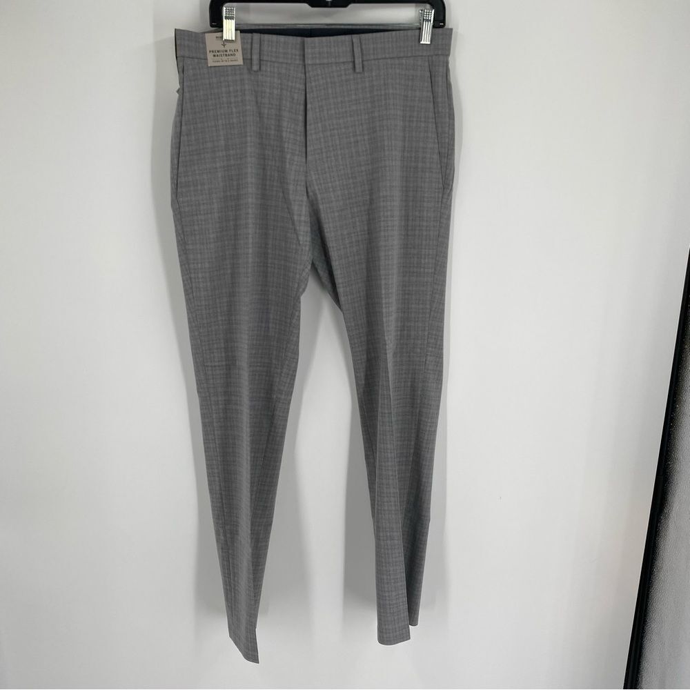 Kenneth Cole Premium Flex Gray Plaid Trousers Stretch Slim Fit size 33 x 30